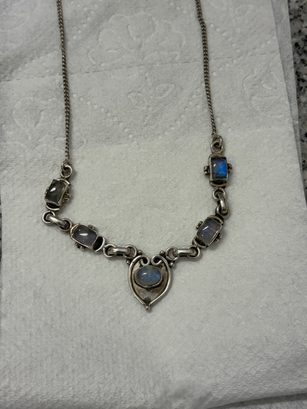 925  Silver Blue Moonstone Heart Pendant Necklace vintage - Picture 2 of 6